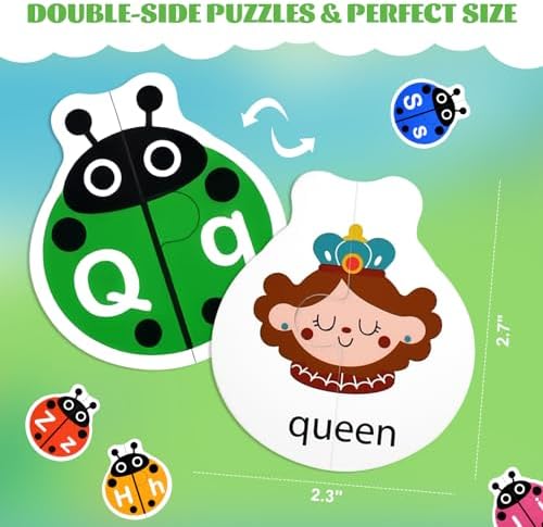 Ladybug Self Correcting Alphabet Puzzle: Letter Matching Games for Toddlers 3-5, 52pcs Double-Sided Montessori ABC Puzzles Cards Preschool Learning Activities Educational Toy Gift for Kids - Image 2