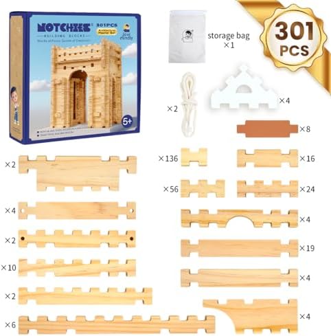 Jovi-mindly＆Notchies 301 PCS Building Block Master Architect Set Create 9+ World-Famous Shapes, Educational Wooden Building Blocks Learning Toys Wood Blocks Puzzles for Kids Ages 8+ Boys and Girls - Image 2