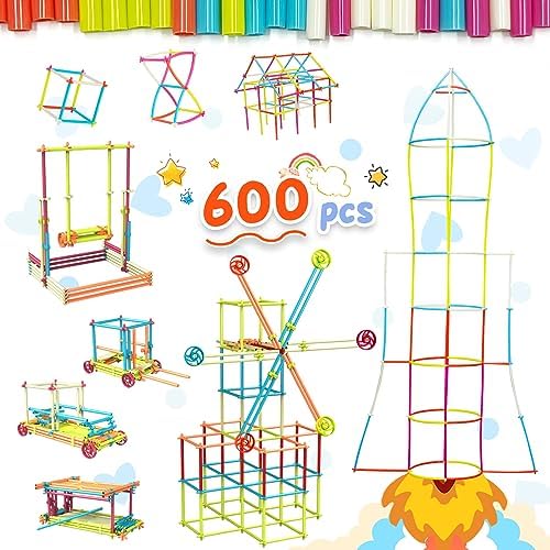 Ggiibro Straw Constructor STEM Building Toys Macaron 600Pcs Interlocking Gear Toy Sets for Kindergarten Classroom, Engineering Thin Tube Blocks for 3 4 5 6 7 Years Kids Toy for Boys and Girls Gift - Image 2