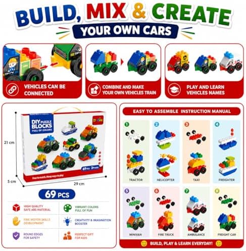 Toddler Car Building Blocks STEM Toy, Build 8 Cars - Image 6