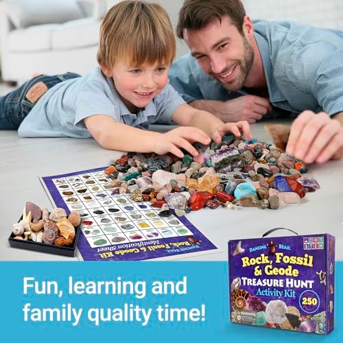 DANCING BEAR Rock, Mineral & Geodes Treasure Hunt Activity Kit (250 Pc Set) Real Shark Teeth Fossils, ID Sheet & Rock Book, STEM - Image 3