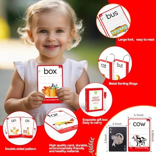WJPC 58 Cards, 116PCS High Frequency Sight Words Flash Cards for (Pre-K, Pre-Kindergarten, Kindergarten, 3,4,5, Years Ages Kids Boys Girls Toddler Flash Cards for 3-6 Years - Image 2
