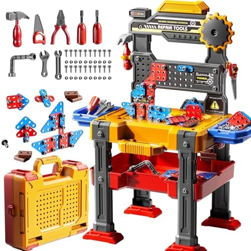 2 in 1 Workbench Tools Toys Set with Sound for Toddlers Aged 3-5 by DULONIME