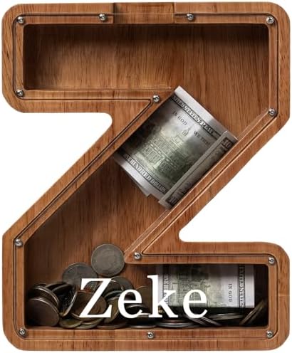 Personalized 12" Extra Large Wooden Letter Piggy Bank for Kids Boys Girls, (Laser Engraved Name) Custom Initial Letter Shape Piggy Bank, Alphabet Coin Bank Grandchildren Birthday by Ladenk