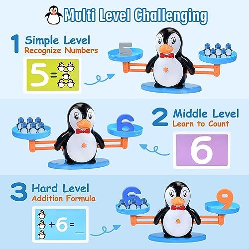 BAKAM Penguin Balance Scale Number Counting Blocks Games for Kids Ages 3-5, Montessori Math Games for Kids 5-7, Preschool Kindergarten Learning Activities, STEM Educational Toys for 3+ Year Old - Image 4