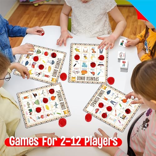 SpriteGru Spanish Bingo Game, 12 Vocabulary Bingo Board Game Bilingual Word Learning Educational Toys for Words Learning - Ages 5 and up (Up to 12 Players) - Image 6