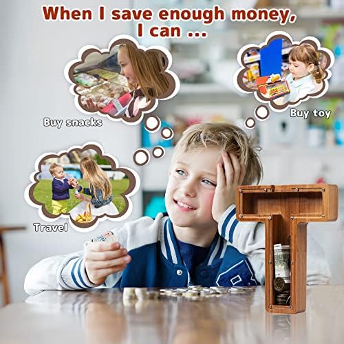 Personalized 12" Extra Large Wooden Letter Piggy Bank for Kids Boys Girls, (Laser Engraved Name) Custom Initial Letter Shape Piggy Bank, Alphabet Coin Bank Grandchildren Birthday - Image 5