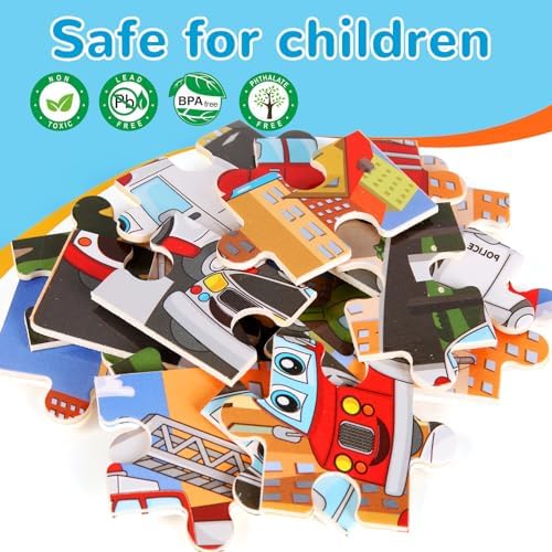 Wooden Puzzles Toys for Kids Ages 3-5, Set of 4 Packs Dinosaur, Space, Transportation Wood Puzzles, Preschool Brain Teaser Toys for Boys and Girls 3 4 5 6 Years Old - Image 4