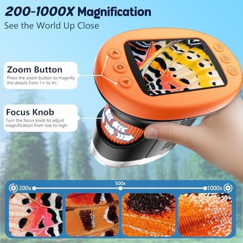 Odatay 2.4" 4K 1000X Digital Kids Microscope with 32G Card 12 Slides Orange - Image 5