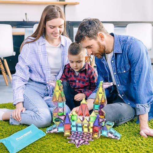 PicassoTiles 65 Piece Magnetic Tiles, STEM Travel Building Set for Kids 3+ - Image 2