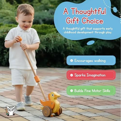 Jack Rabbit Creations Wooden Duck Push Toy - Classic Walker - Ages 1+ - Image 6