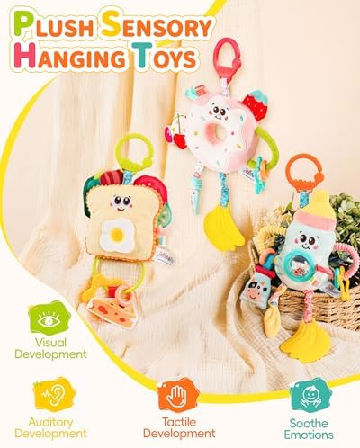 Jollybaby Baby Pull Vibration Toy - Tummy Time Sensory Hanging Toys for Car Seat, Stroller, Crib & Play Gym, with Babier Teether, Airplane Travel Toys for Toddlers Gift - Baby Bottle - Image 2