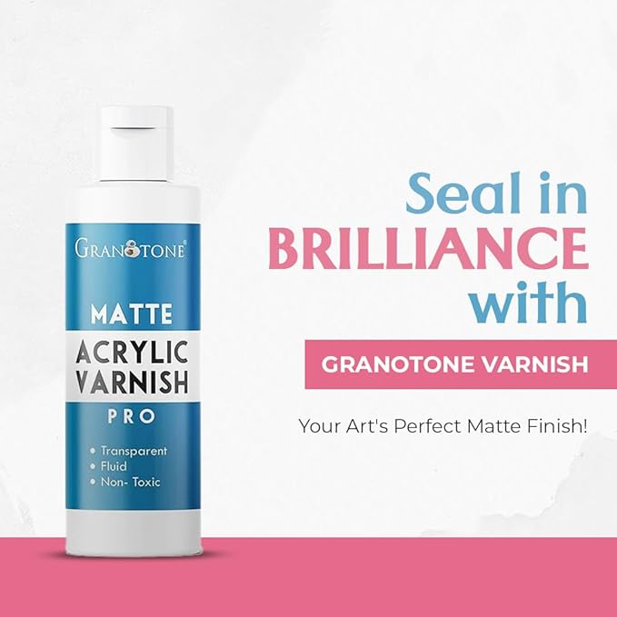 GRANOTONE Matte Finish Varnish for Acrylic Painting 3.38 fl oz Non Yellowing Non Toxic Anti Crazing 100 ML for Pro Artists Hobby Painters and Kids Made in India