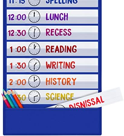Scheduling Pocket Chart, 13+1 Pockert, Daily Class Schedule Pocket Chart with 18 Dry-Eraser Cards, Ideal for Classroom Office School Home Used, Over-door Mount (Blue) - Image 5