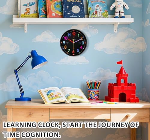 Colorful Teaching Wall Clock, 8 Inch Learning Classroom Clock, Battery Operated Silent Analog Clocks for Bedroom Classroom Decor, Homeschool Supplies Telling Time Teaching Clocks for Kids - Image 2