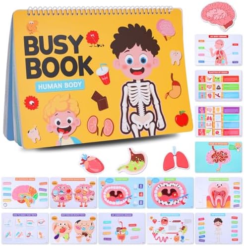 Montessori Busy Book for Toddlers 3-5, Human Body Anatomy Busy Book for Kids, Preschool Learning Activities, Autism Sensory Toys, Quiet Book Travel Toys, Educational Gifts for Boys Girls Ages 3-6 by Unknown