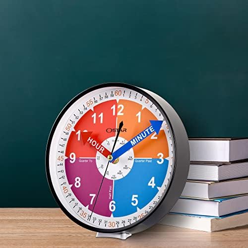 OSTAR Telling Time Teaching Wall Clock, Hanging Stand Dual Purpose，Battery Operated Analog Silent Learning Clock for Kids Room Decor - Image 7