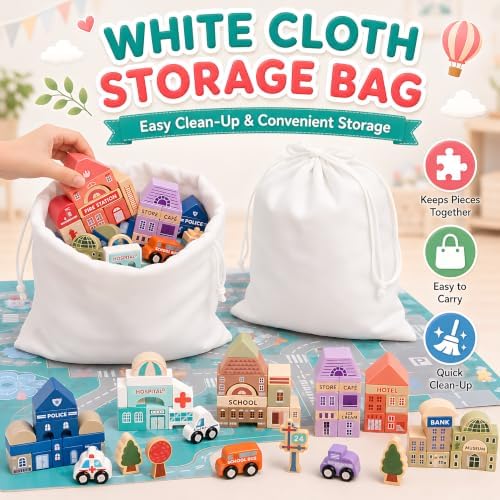 Migargle Wooden Building Blocks Set, 115 Pcs City Construction Stacker Stacking Preschool Learning Educational Toys, Toddler Toys for 3+ Year Old Boy and Girl Gifts - Image 6