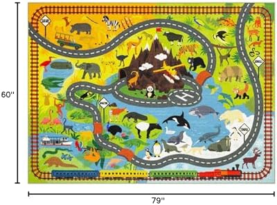 KC Cubs 5x7 Animal Safari Toy Car Road Rug – Educational Play Mat Carpet for Kids, Toddlers, Nursery, Classroom, Playroom, Baby Daycare, Boys & Girls - Image 3