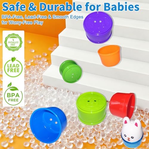 WEEJOYGAM Baby Stacking Cups, Nesting Stacking Toys for Toddlers 1-3 Montessori Toys for 1 Year Old Gift, Kid Water Bath Toys for Babies 6-12 Months Developmental Cause and Effect Color Sorting Blocks - Image 3
