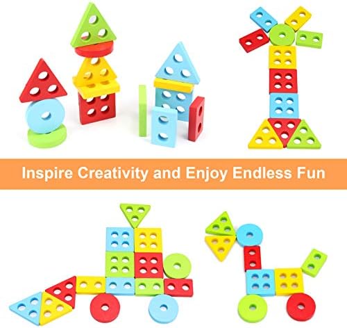 WOOD CITY Wooden Montessori Sorting & Stacking Toys, Educational Shape Color Recognition Puzzle Stacker, Development & Learning Toys Boys Girls - Image 2