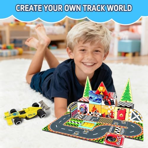 Magnetic Tiles Magnetic Building Blocks for Kids Ages 3-5 4-8, STEM Montessori Preschool Classroom Must Haves, Toddler Sensory Educational Toys for Boys Girls, Christmas Birthday Gift (Racing Car) - Image 3