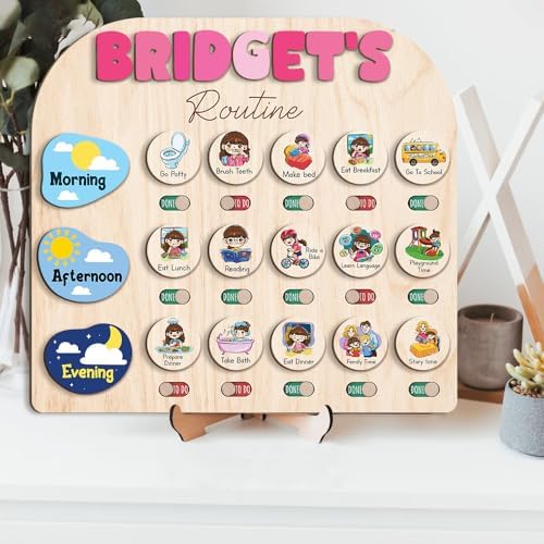 TinyKidz Wooden Chore Chart for Kids, Visual Schedule, Routine Chart, Bedtime Routine Chart, Daily Kids Schedule Board, 12x11 inches, 17 - Image 6