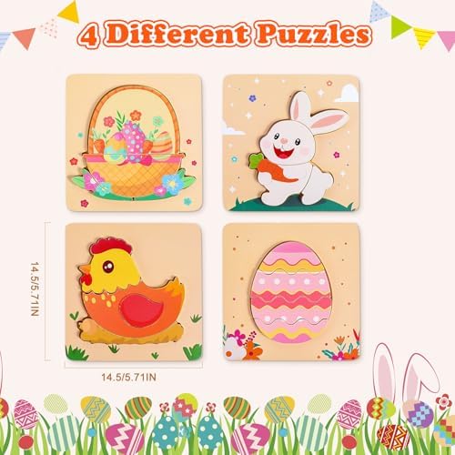 Easter Wooden Puzzles for Toddler - 4 Pack Basket Stuffers Fillers Puzzle Toys for Boys Girls, Jigsaw Learning Educational Gifts Party Favors for Kids - Image 2