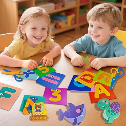 Safety Scissors for Kids Ages 2-4 with 80 Colored Cardstock Paper Templates, Safety Scissors for Kids Ages 2-4, Toddler Scissor Skills Activity Book, Toddler Scissor Skills, Colored Cardstock Paper - Image 4
