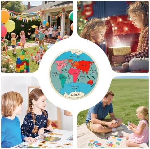 Map Puzzle - Wood Continents Shape Matching Toy,Colorful Geography Jigsaw Puzzles for Kids Children Boys Preschool Kindergarten Home Playroom - Image 3