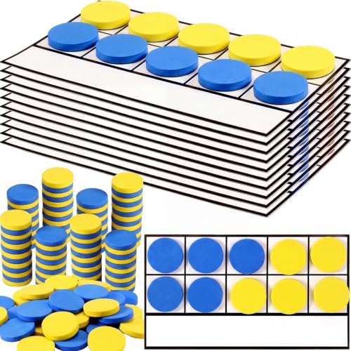 Ireer 10 Sets Bulk Magnetic Ten Frames for Classroom 100 Magnetic Math Counters and 10 Boards Kindergarten Classroom Must Haves Math Manipulatives for Home Prek Preschool Elementary(Yellow Blue) by Ireer