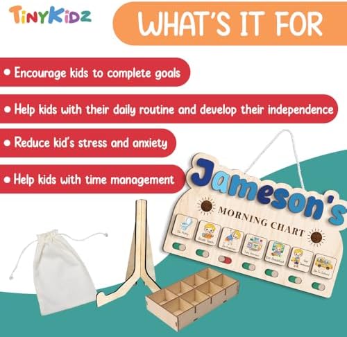 TinyKidz Wooden Morning Routine Chart, Visual Schedule for Toddlers, Wall Art, Rectangular, 13 x 8 inches, Minimalist, Education, Bedroom, Nursery - Image 3
