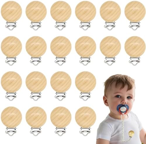 20 Pieces Wood Pacifier Clips Teething Grasping Toy Suspender Clips Natural Beech Wood Pacifier Clip Holder Charm DIY Pacifier Clips Chain Accessories by REDANHA
