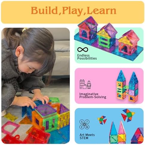 138-Piece Magnetic Tiles with 2 Cars & Storage Play Mat - Image 6