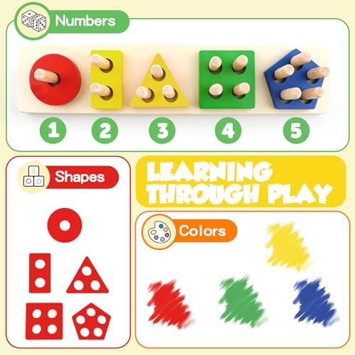 Montessori Toys for 2 3 Year Old Girls Boys, Wooden Sensory Toys for 2-3 Year Old Birthday Gifts, Education Toddler Puzzles Easter Basket Stuffers Learning Toy Activities Puzzles Ages 2-3 - Image 5