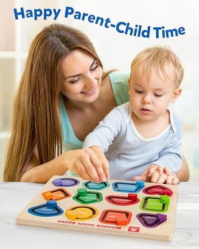 Coogam Wooden Color Shape Puzzle Board for Toddlers, Movable Sorting and Stacking Montessori Peg Board Matching Game Activities, Fine Motor Educational Learning Toys for Kids 3 4 5 Year Old - Image 6