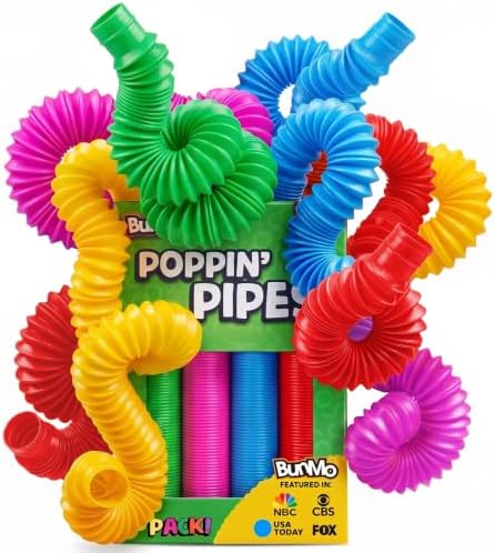 BUNMO Pop Tubes - Sensory Toys - Fidget Toys - Imaginative Play & Stimulating Creative Learning - Hours of Fun for Kids - Tons of Ways to Play - Non-Mouthable Toy 3+ - 8 Pack Large by BunMo