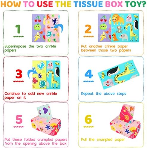 Baby Tissue Box - Montessori Toys for 6-12 Months, 1 Year Old - Soft Stuffed High Contrast Crinkle Infant Sensory Toy, Boys&Girls Toddler Early Learning Baby Gifts - Image 5