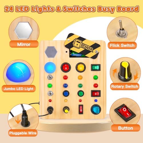 TINTECUSA Busy Board Montessori Toys for Toddler, Wooden Sensory Board Switch Toy with Shape Sorter LED Light Up Toys Educational Plane Travel Activity for Girls & Boys - Image 2