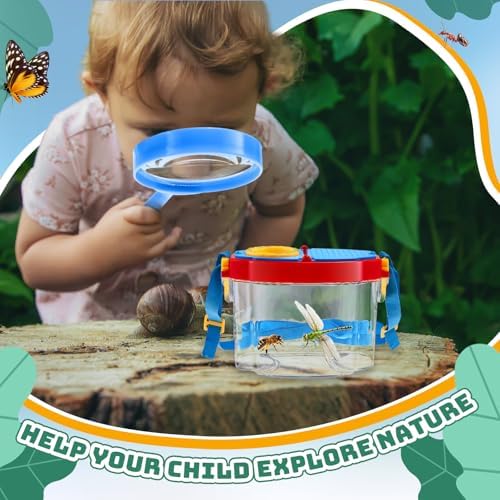 Soulchen 12 Set Bug Catcher Kit for Kids Educational Bug Catching Kit Including Insect Transfer Tweezers Magnifying Glasses Sticks Observation Cages Shoulder Straps, Summer Outdoor Toys - Image 4