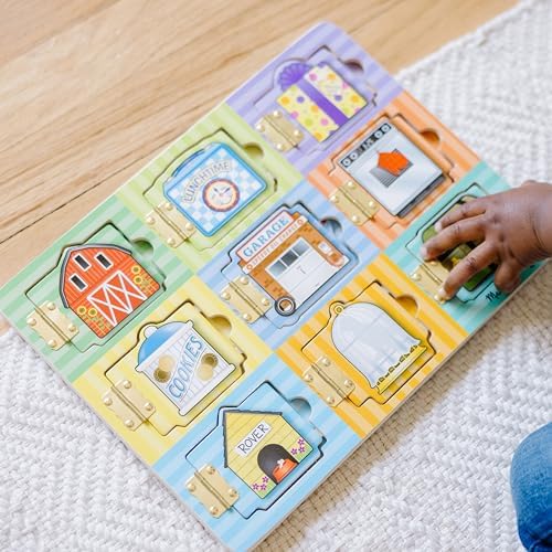 Melissa & Doug Wooden Hide & Seek Activity Board – Montessori Busy Board with Hinges, Doors & 9 Wooden Magnetic Puzzles, Educational Preschool Learning Toy for Toddlers & Kids Ages 3+ - Image 3