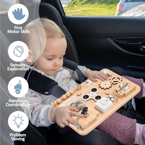 Potatomato Montessori Wooden Busy Board-Sensory Toys for Toddlers Fine Motor Skills-Activity Board for Kids-Educational Fidget Travel Toy for Baby Boy&Girl-Birthday Gifts - Image 4