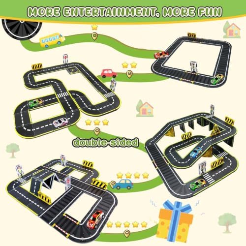 Magnetic Tiles Road Set, 45Pcs Large Double Sided Magnetic Blocks with Pullback Cars & Traffic Signs, STEM Toys for Kids Ages 4-8, Creative Gifts for 3+ Years Old Boys Girls - Image 5