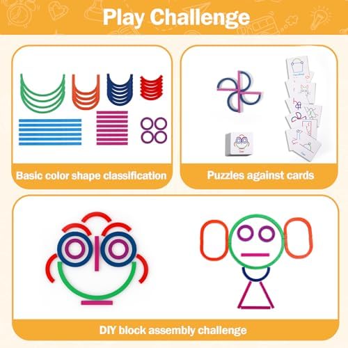 Vodolo Wooden Pattern Blocks Sticks and Rings Learning Set,Smart Sticks for Kids 3 4 5 Years Old,Puzzle Stick Building Toys,Montessori Brain Blocks Preschool Toys Learning Resources - Image 5