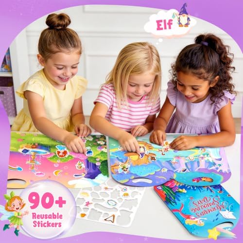 JoyCat Reusable Sticker Book Set for Kids, 3-Pack, Unicorn Fairy Mermaid - Image 6