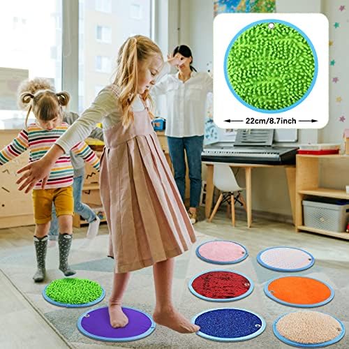 Boao 8 Set Mini Sensory Mats for Autism Kids Sensory Floor Tiles, Round - Image 3