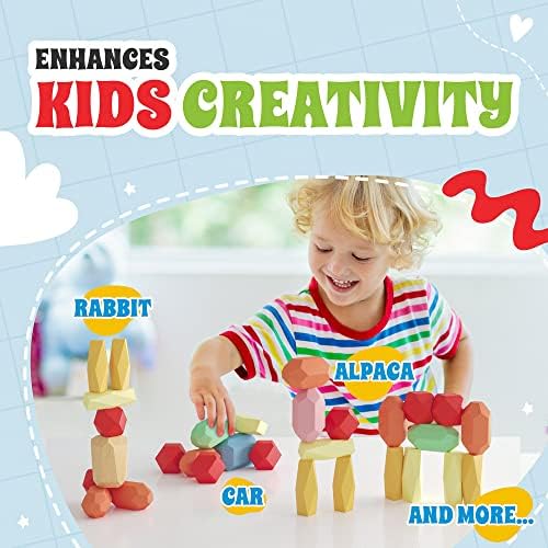 36 Pcs Wooden Stacking Blocks – Montessori Toys for 1 2 3 4 5 6 Year Old Toddlers and Kids, XL Rocks, No Choking Hazard – Sensory STEM Building Stones, for Girls and Boys - Image 4