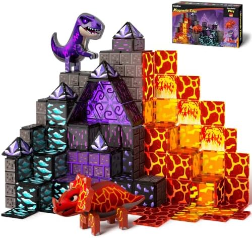 GobiDex Magnetic Tiles Lava & Cave Dinosaur Toys for Kids 3-5 5-7 by GobiDex