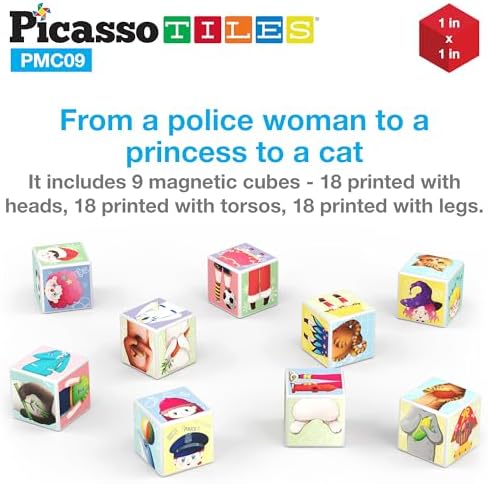 PicassoTiles Magnetic Expression Puzzle Toy Building Block Mix & Match Cubes Cubes Magnet Pre-School Sensory Toys Gifts Educational STEM Learning Kit for Kid, Baby Toddler Age 3 and Up 9 Piece PMC09 - Image 4