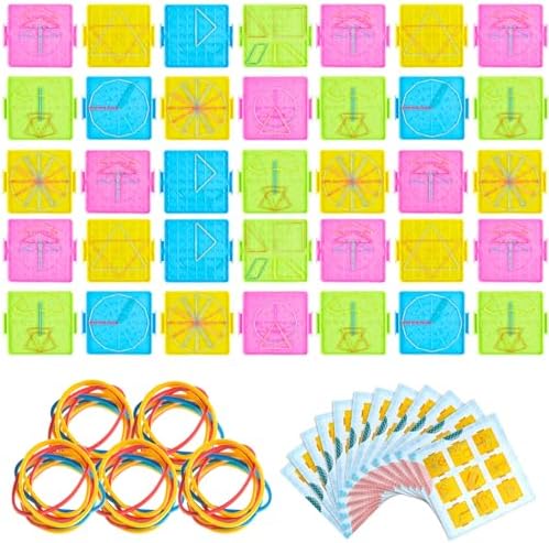 Deekin 36pcs Double Sided Geoboard Mathematical Kids Geoboards with Rubber Bands Math Manipulatives Toy for Geometry, 6.9 x 6.3 Inches Classroom Back to School by DEEKIN